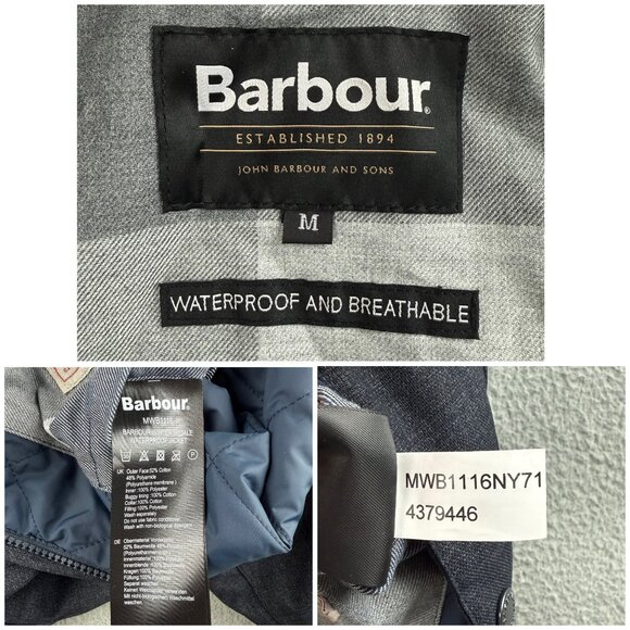 Barbour Jacket Men Medium Navy Blue Winter Bedale Waterproof Padded Quilted Coat - Picture 6 of 12